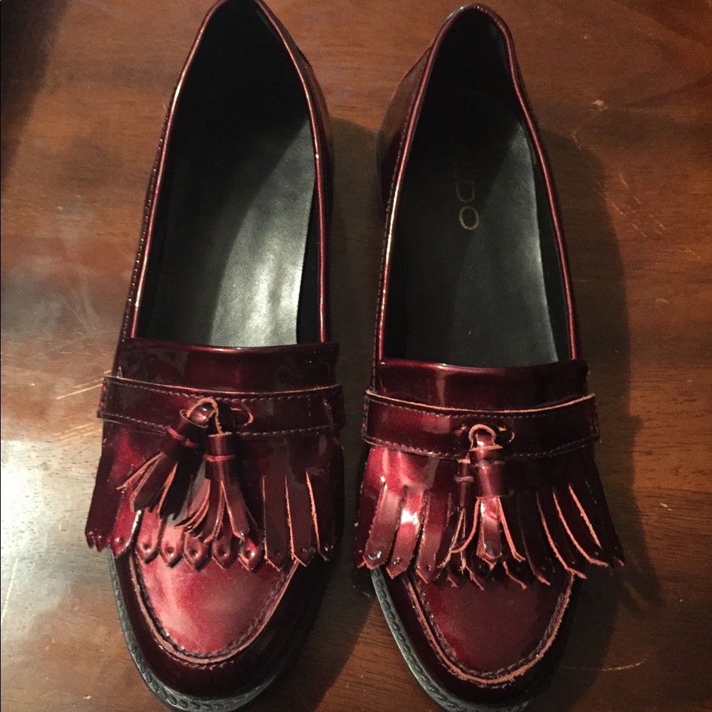 Aldo burgundy patent leather loafers